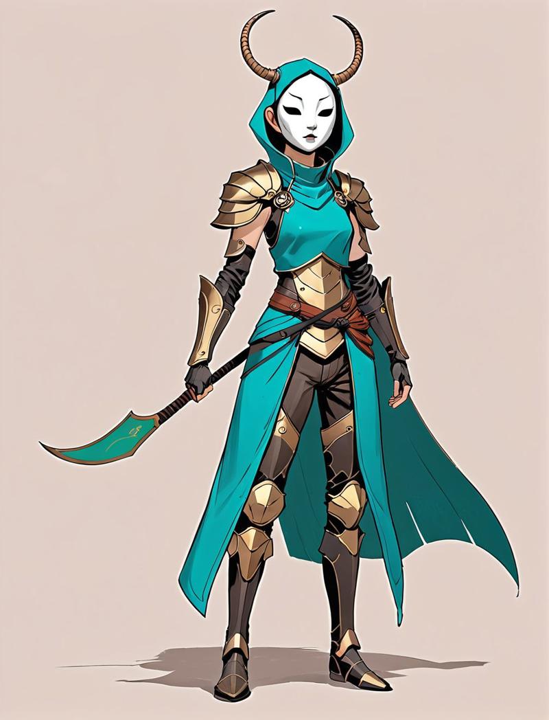 12195-4102102647-female adventurer in tight full - body teal - bronze leather armor of japanese design with gold and black accents and a white po.jpg